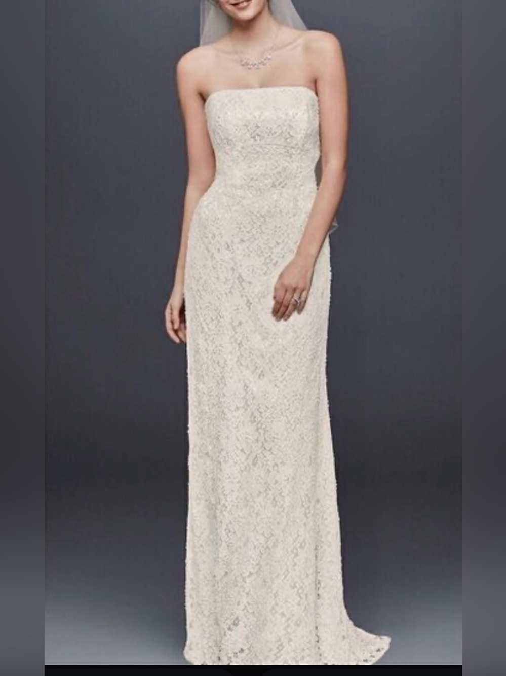 Weddington Way Strapless Ivory Lace Column Gown